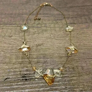 Vintage Bronze Tone Faceted Crystal Bead Statement Necklace